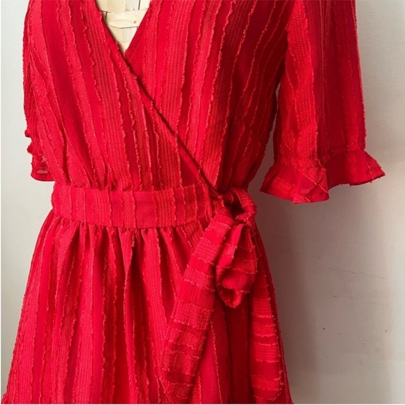Hello Molly Red Wrap V Neck Mini Dress - Picture 5 of 15